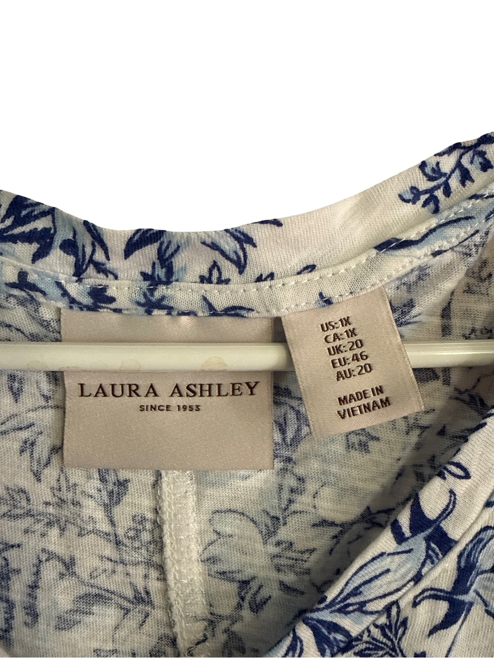 Laura Ashley White and Blue Floral V-Neck Long Sleeve Top - Picture 3 of 4